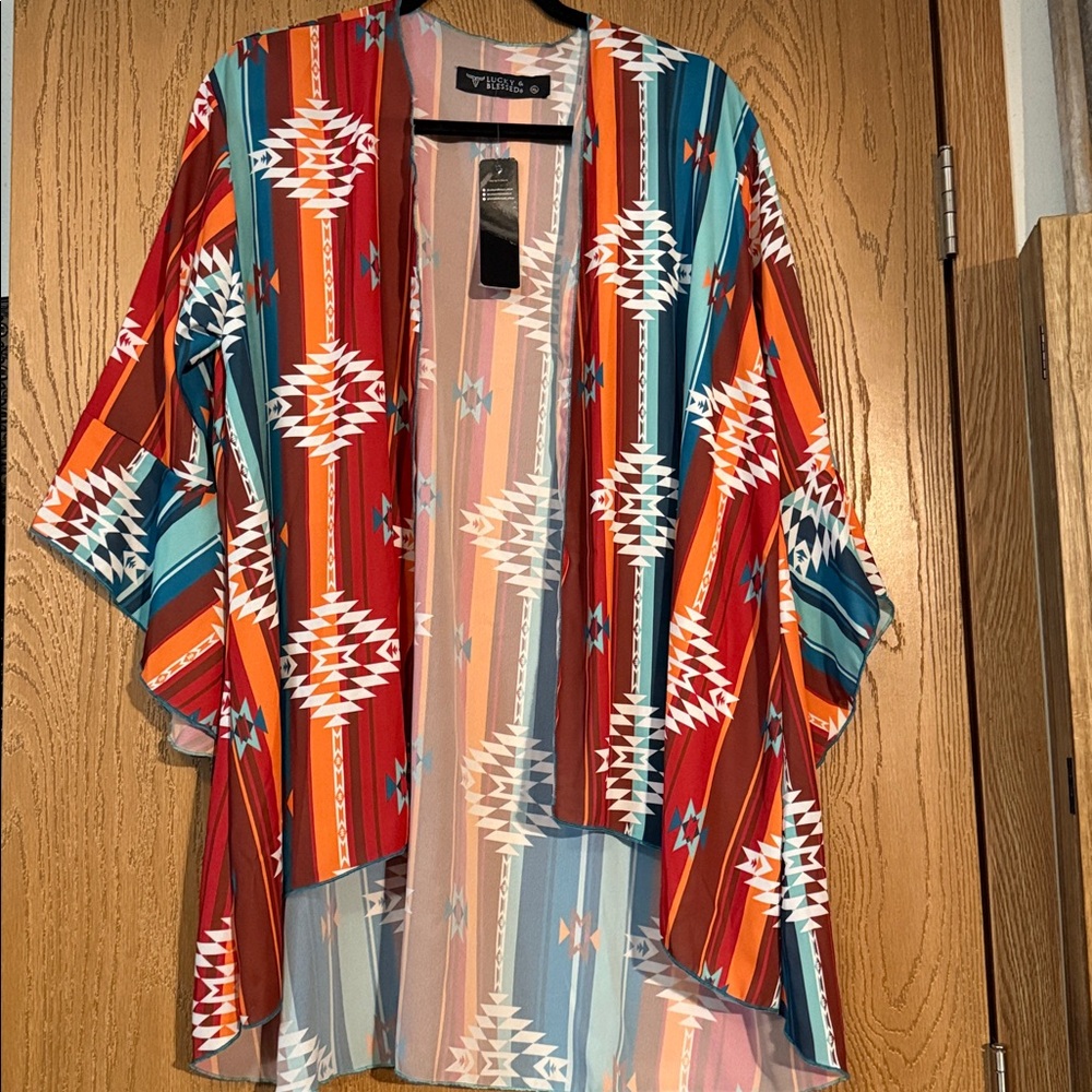 Lucky & Blessed Multicolor Patterned Kimono